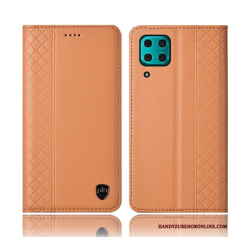 Huawei P40 Lite Folio Geel Hoesje Telefoon Echt Leer Anti-fall Bescherming