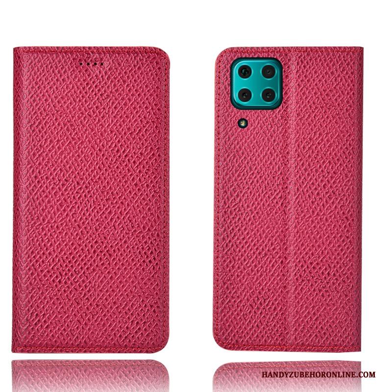 Huawei P40 Lite Hoesje Anti-fall Mesh Patroon All Inclusive Blauw Leren Etui Folio