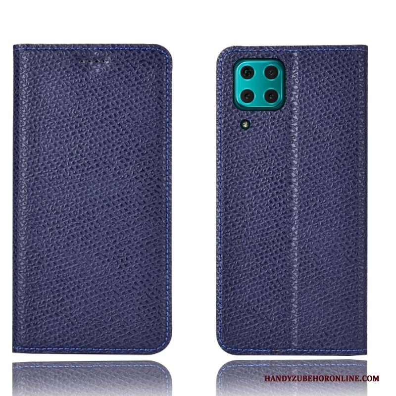 Huawei P40 Lite Hoesje Anti-fall Mesh Patroon All Inclusive Blauw Leren Etui Folio