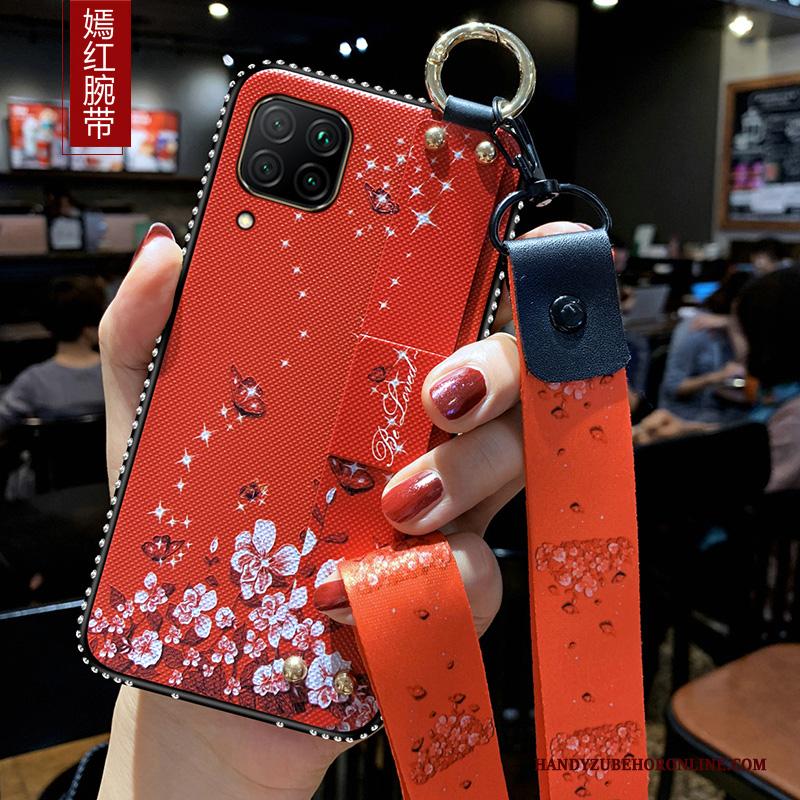Huawei P40 Lite Hoesje Rood Anti-fall Strass Siliconen Hoes Zacht Bescherming
