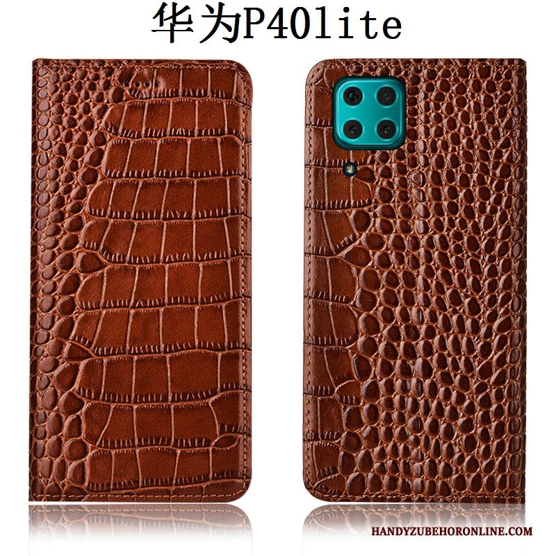 Huawei P40 Lite Leren Etui Hoesje Telefoon Krokodil Folio Bescherming