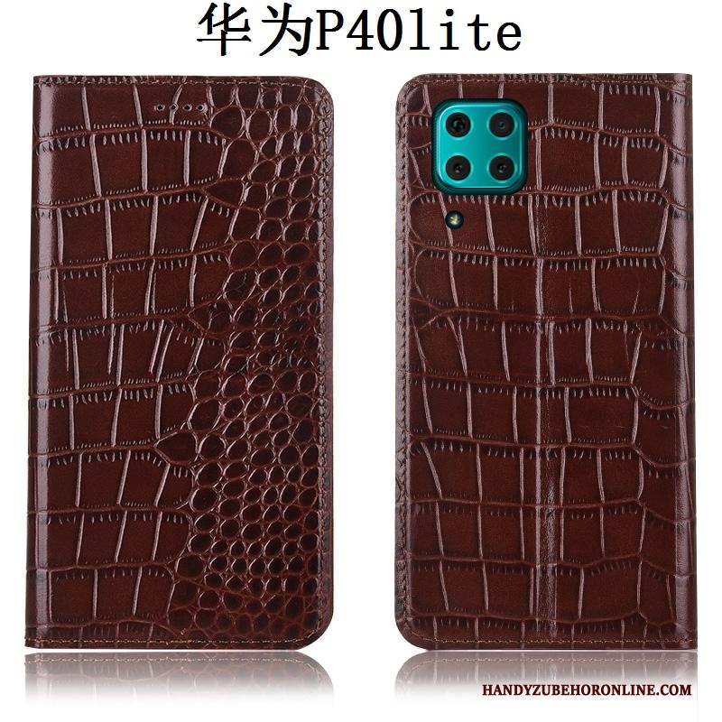 Huawei P40 Lite Leren Etui Hoesje Telefoon Krokodil Folio Bescherming