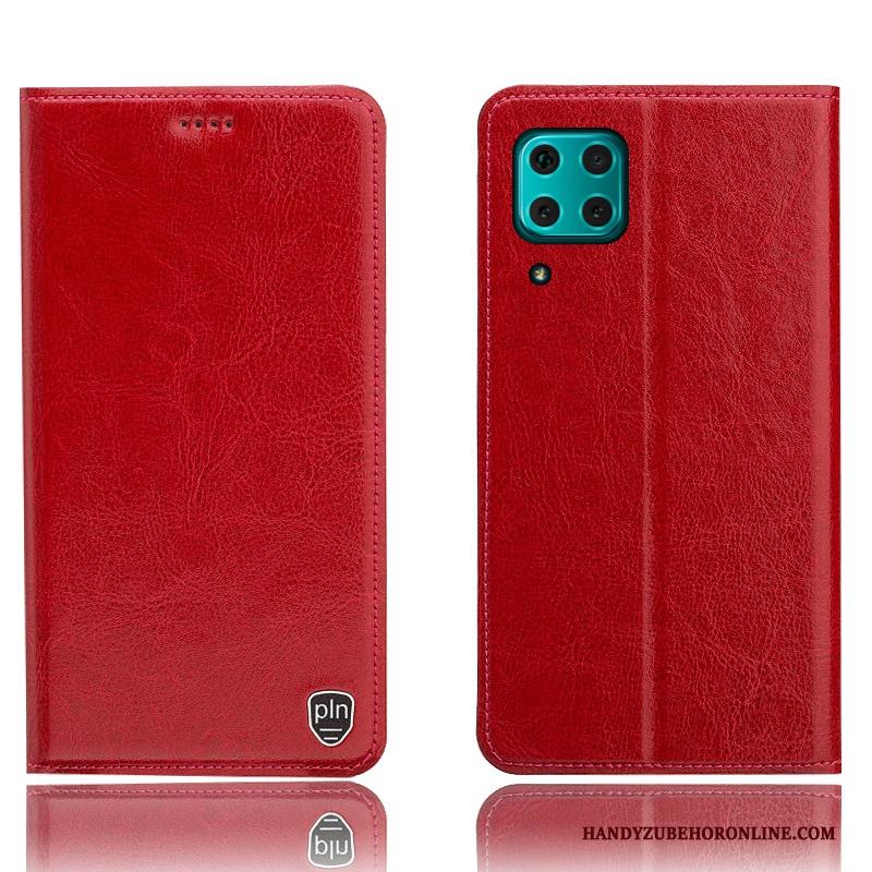 Huawei P40 Lite Rood Hoes Folio Patroon Bescherming Hoesje Telefoon Echt Leer