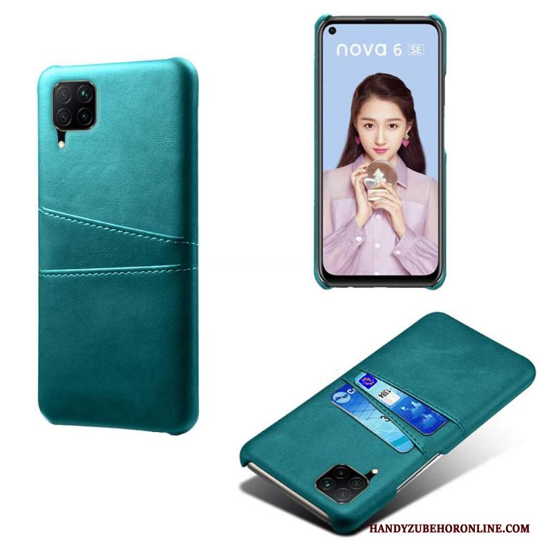 Huawei P40 Lite Scheppend Hoesje Telefoon Leren Etui Hard Groen Kaart Dun