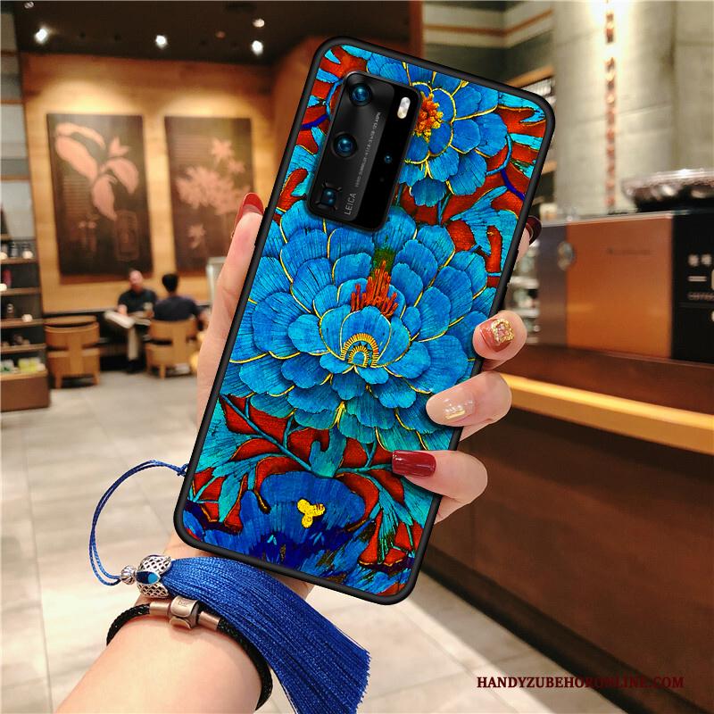 Huawei P40 Pro Hoes Hoesje Telefoon Schrobben Zacht Blauw Bescherming Kwasten