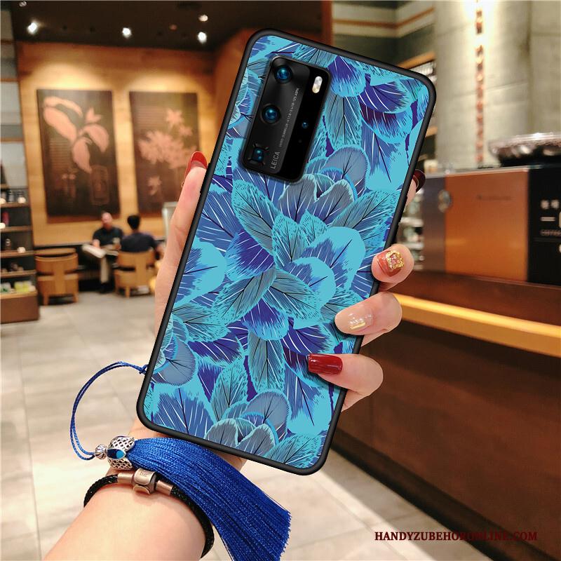 Huawei P40 Pro Hoes Hoesje Telefoon Schrobben Zacht Blauw Bescherming Kwasten