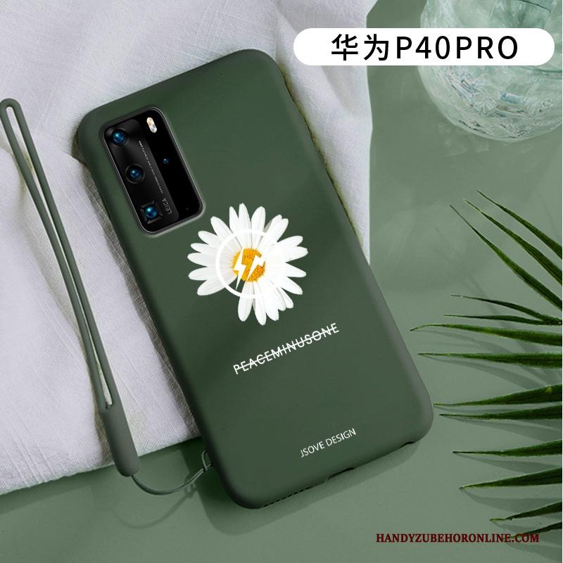 Huawei P40 Pro Hoesje Anti-fall Madeliefjes Siliconen Eenvoudige Scheppend Bescherming Groen