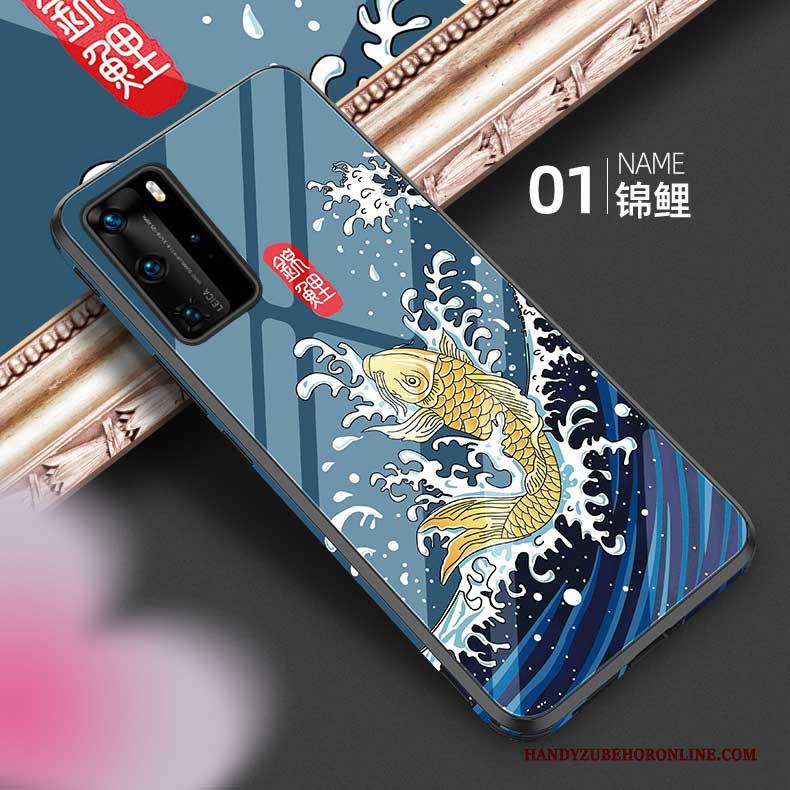 Huawei P40 Pro Hoesje Blauw Trendy Merk Siliconen Hoes Vintage Anti-fall Scheppend