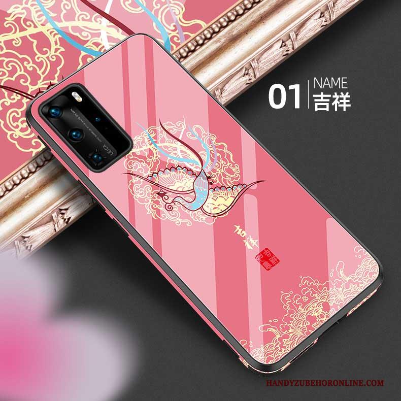 Huawei P40 Pro Hoesje Blauw Trendy Merk Siliconen Hoes Vintage Anti-fall Scheppend