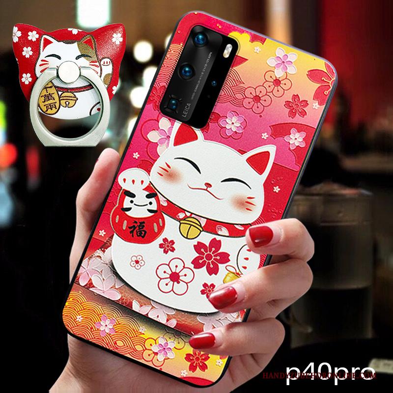 Huawei P40 Pro Scheppend Hoesje Lovers Gesp Kat Trend Rood