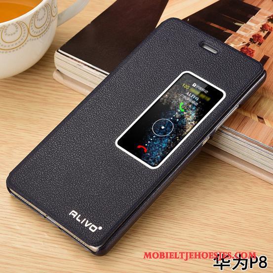 Huawei P8 Anti-fall Folio Hoesje Telefoon Rood Leren Etui Bescherming