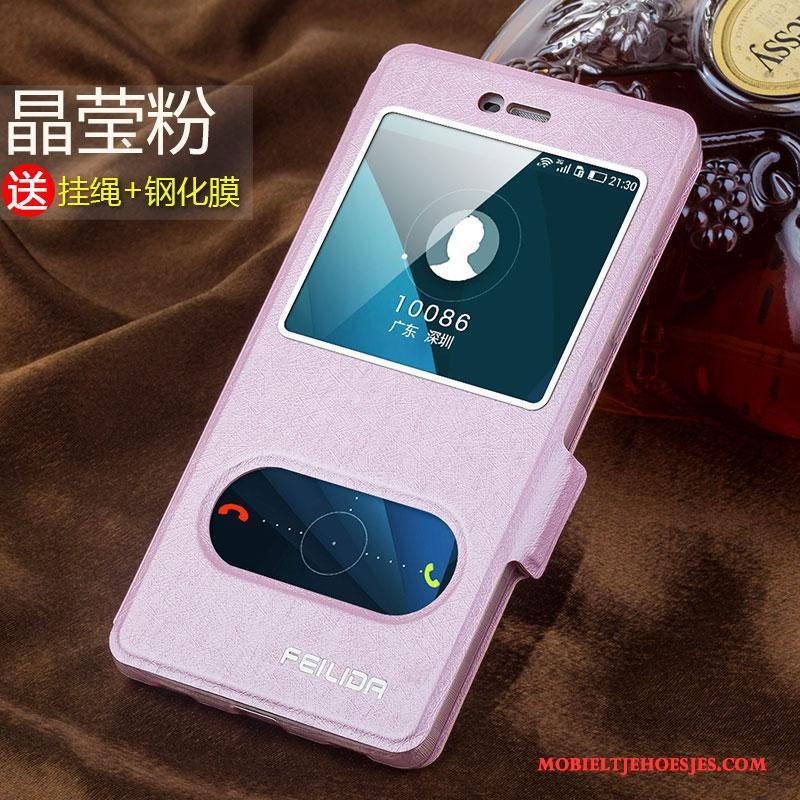 Huawei P8 Bescherming Hoesje Telefoon Siliconen Goud Hoge Leren Etui Clamshell