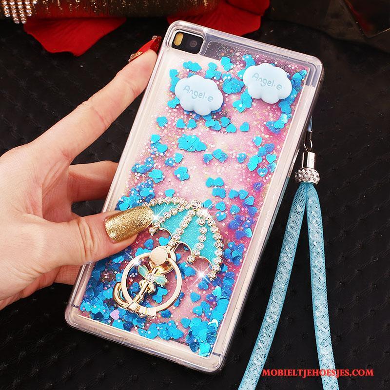 Huawei P8 Hoes Hoge Blauw Met Strass Hoesje Telefoon Bescherming Ring