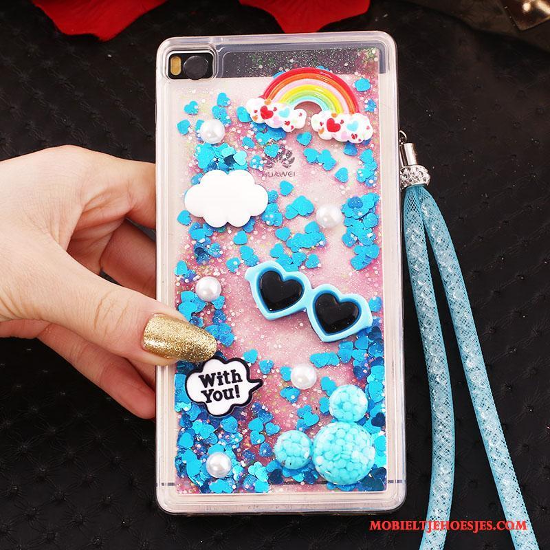 Huawei P8 Hoes Hoge Blauw Met Strass Hoesje Telefoon Bescherming Ring