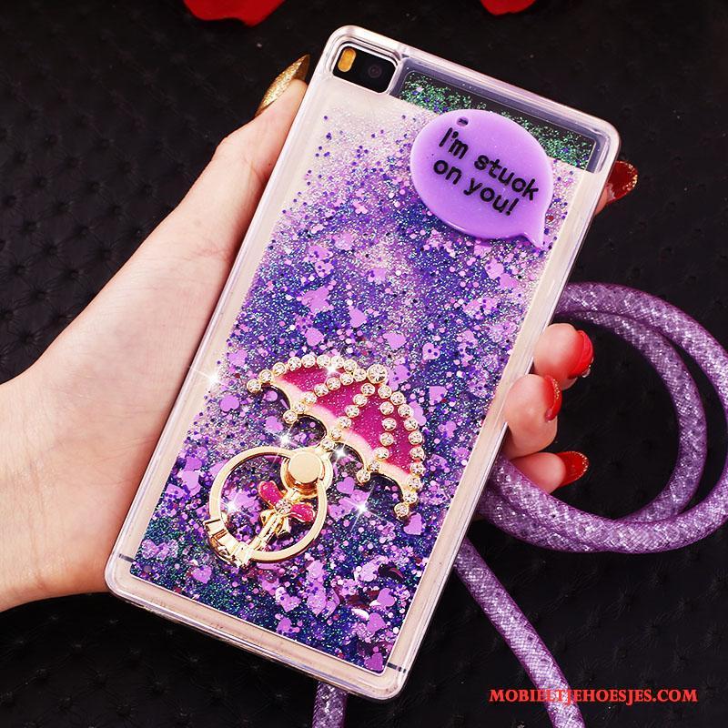 Huawei P8 Hoes Hoge Blauw Met Strass Hoesje Telefoon Bescherming Ring