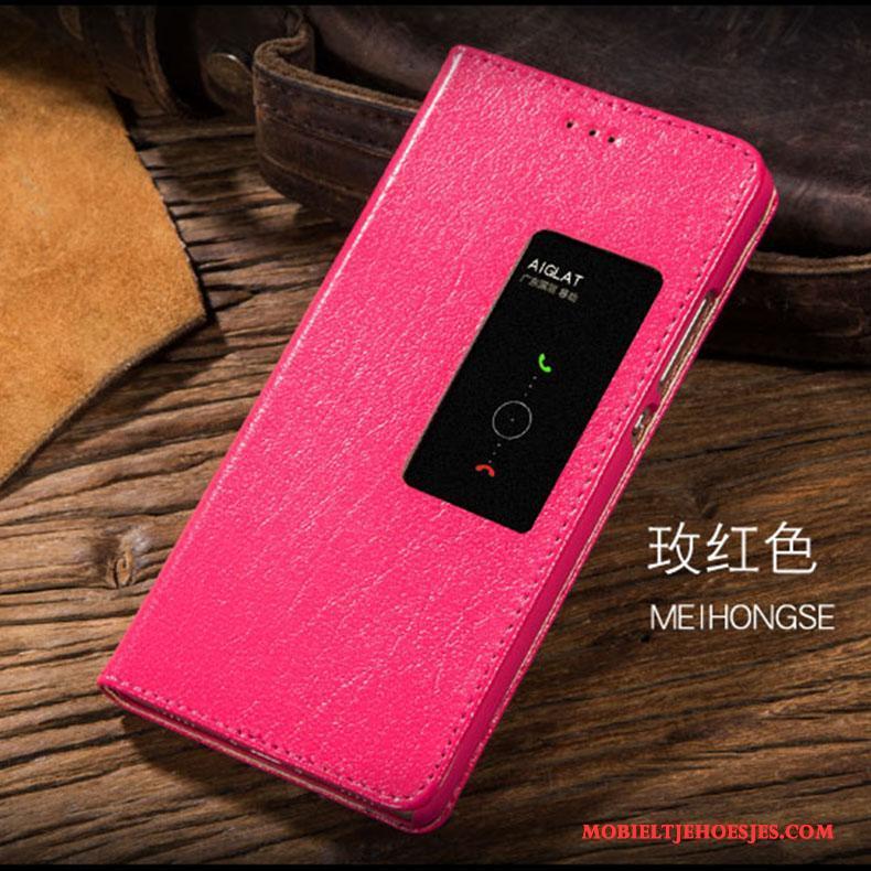 Huawei P8 Hoesje Hoes Hoge Bescherming Zwart Leren Etui Clamshell Dun