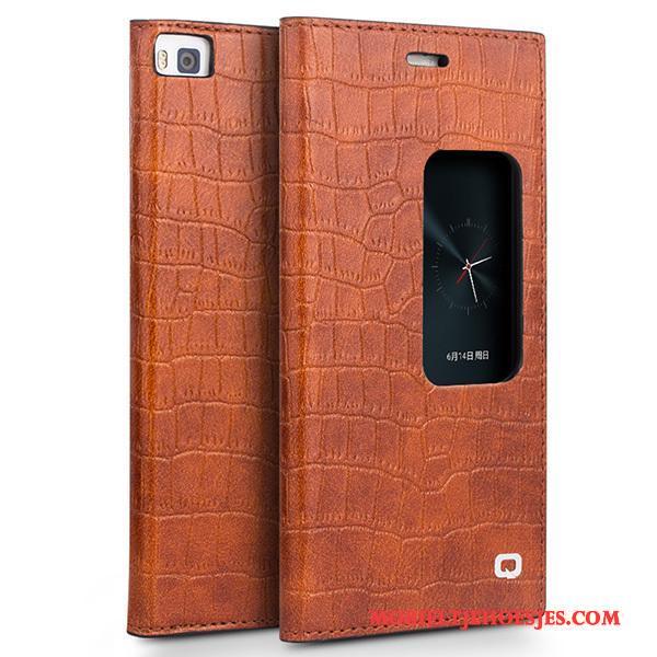 Huawei P8 Hoge Bruin Hoesje Telefoon Leren Etui