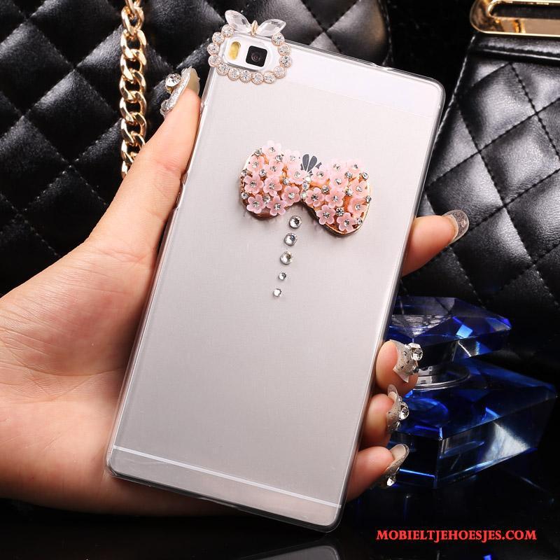 Huawei P8 Lite Hoes Hoesje Zilver Hard Bescherming Met Strass Doorzichtig