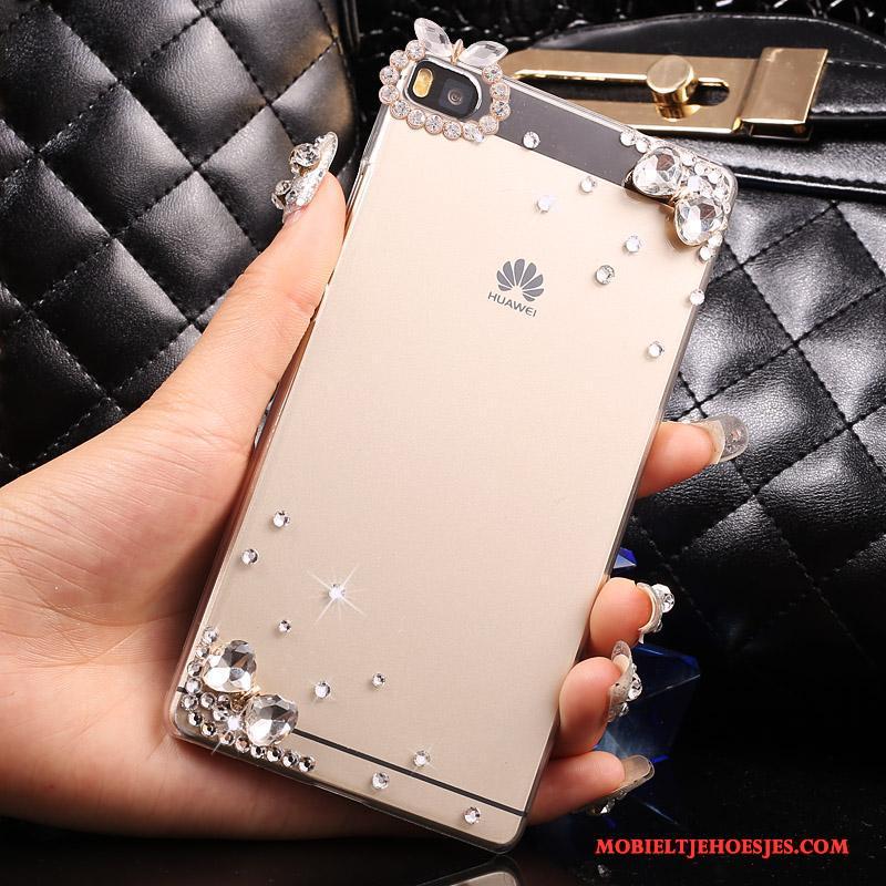 Huawei P8 Lite Hoes Hoesje Zilver Hard Bescherming Met Strass Doorzichtig