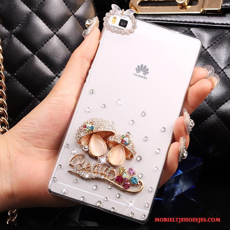 Huawei P8 Lite Hoes Hoesje Zilver Hard Bescherming Met Strass Doorzichtig