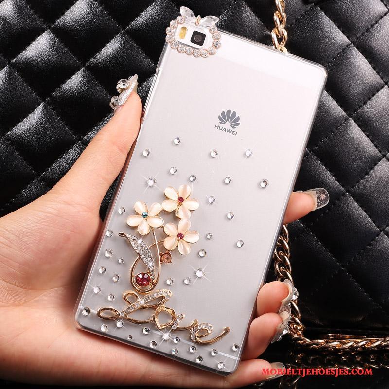 Huawei P8 Lite Hoes Hoesje Zilver Hard Bescherming Met Strass Doorzichtig