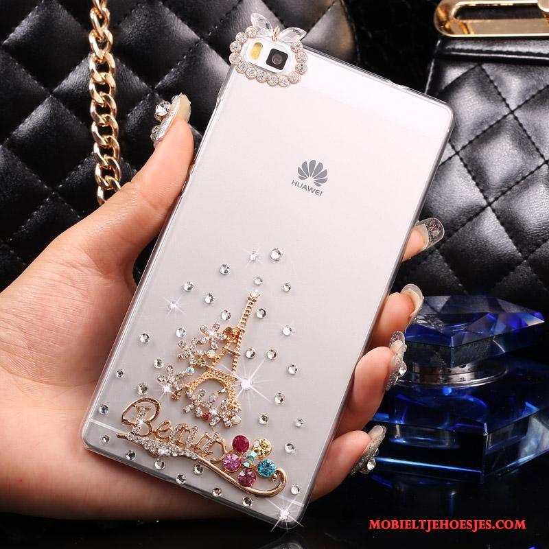 Huawei P8 Lite Hoes Hoesje Zilver Hard Bescherming Met Strass Doorzichtig