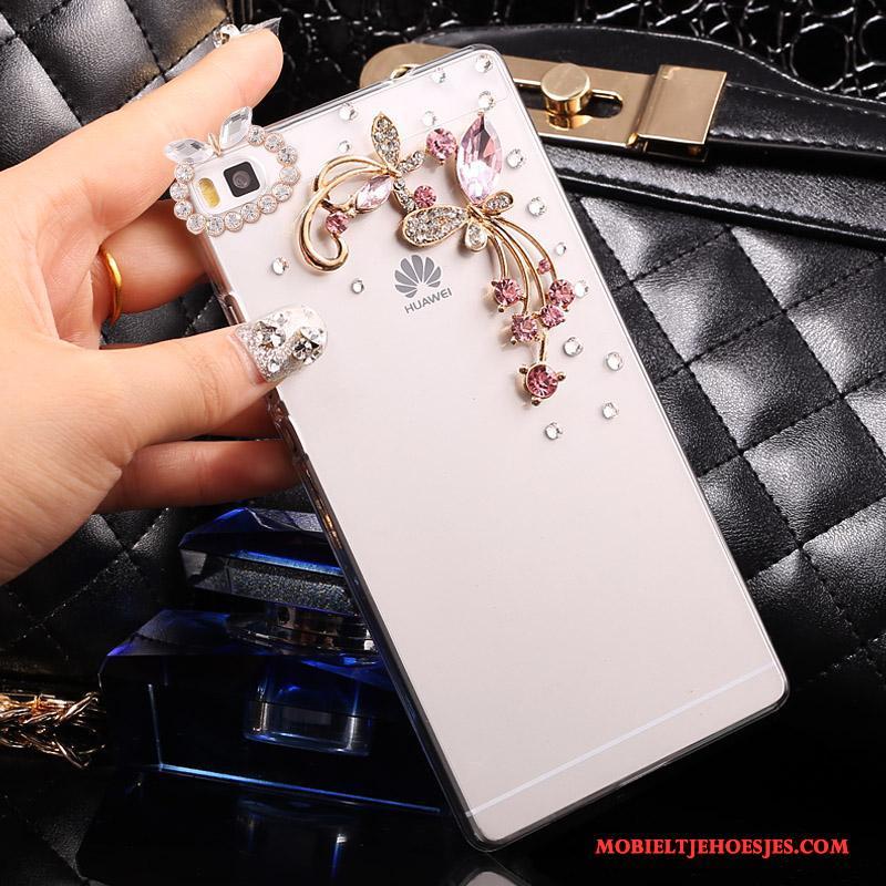 Huawei P8 Lite Hoes Hoesje Zilver Hard Bescherming Met Strass Doorzichtig