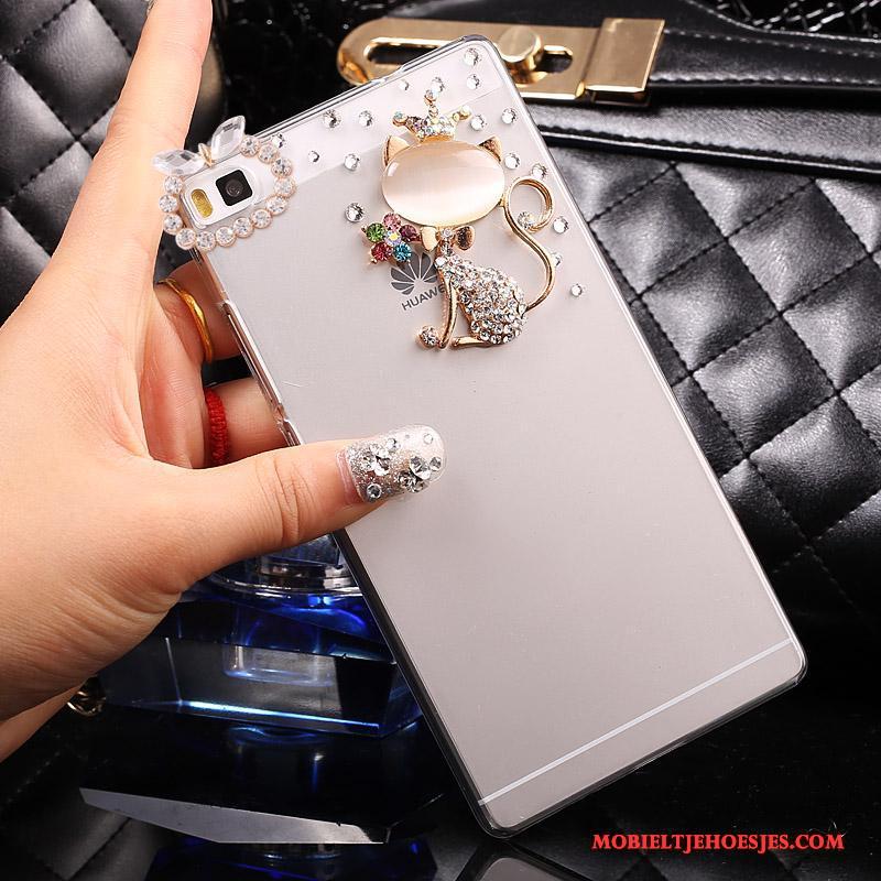Huawei P8 Lite Hoes Hoesje Zilver Hard Bescherming Met Strass Doorzichtig