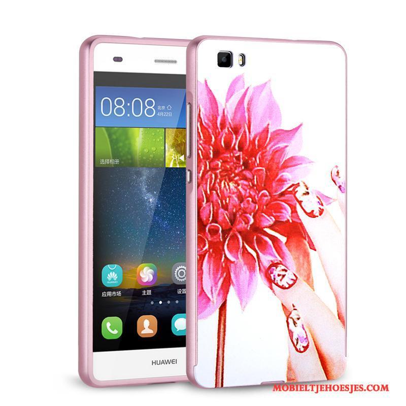 Huawei P8 Lite Metaal Hoesje Telefoon Hard Omlijsting Jeugd Roze Trend