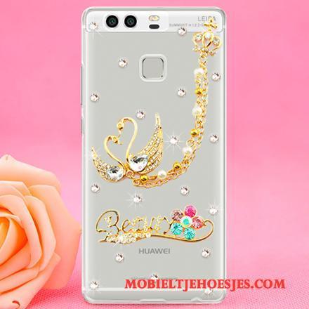 Huawei P9 Doorzichtig Met Strass Trend Hard Hoesje Telefoon Goud Mobiele Telefoon