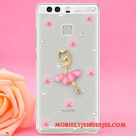 Huawei P9 Doorzichtig Met Strass Trend Hard Hoesje Telefoon Goud Mobiele Telefoon