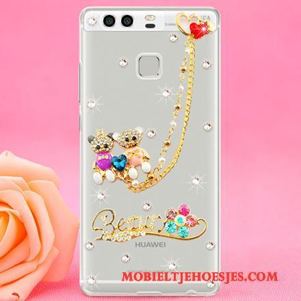 Huawei P9 Doorzichtig Met Strass Trend Hard Hoesje Telefoon Goud Mobiele Telefoon