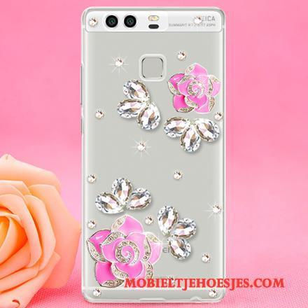 Huawei P9 Doorzichtig Met Strass Trend Hard Hoesje Telefoon Goud Mobiele Telefoon