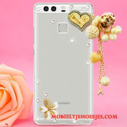 Huawei P9 Doorzichtig Met Strass Trend Hard Hoesje Telefoon Goud Mobiele Telefoon