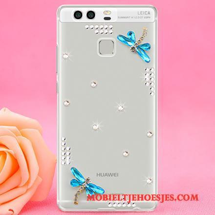 Huawei P9 Doorzichtig Met Strass Trend Hard Hoesje Telefoon Goud Mobiele Telefoon