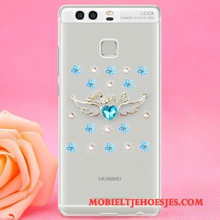 Huawei P9 Doorzichtig Met Strass Trend Hard Hoesje Telefoon Goud Mobiele Telefoon