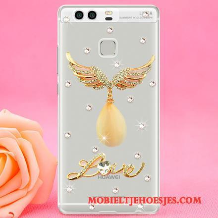 Huawei P9 Doorzichtig Met Strass Trend Hard Hoesje Telefoon Goud Mobiele Telefoon