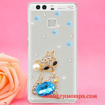 Huawei P9 Doorzichtig Met Strass Trend Hard Hoesje Telefoon Goud Mobiele Telefoon