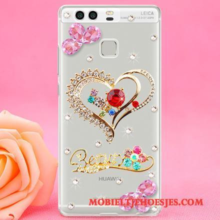 Huawei P9 Doorzichtig Met Strass Trend Hard Hoesje Telefoon Goud Mobiele Telefoon