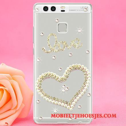 Huawei P9 Doorzichtig Met Strass Trend Hard Hoesje Telefoon Goud Mobiele Telefoon