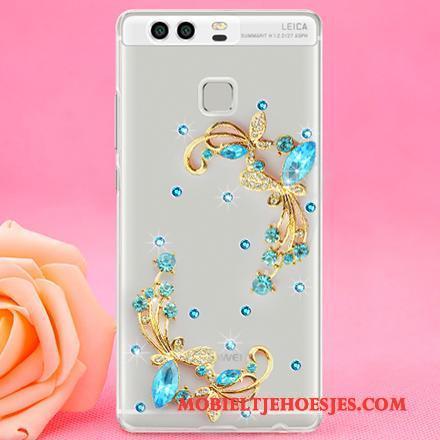 Huawei P9 Doorzichtig Met Strass Trend Hard Hoesje Telefoon Goud Mobiele Telefoon