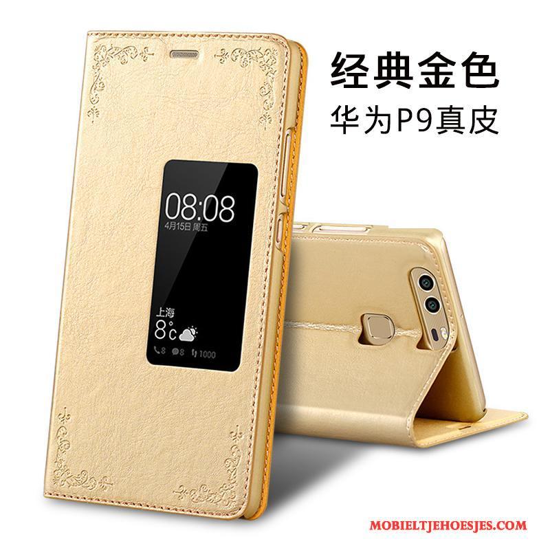 Huawei P9 Hoes Bescherming Echt Leer All Inclusive Hoesje Telefoon Folio Leren Etui