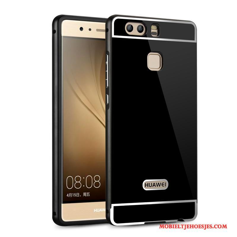 Huawei P9 Hoesje Metaal Omlijsting Telefoon Zilver Achterklep Bescherming