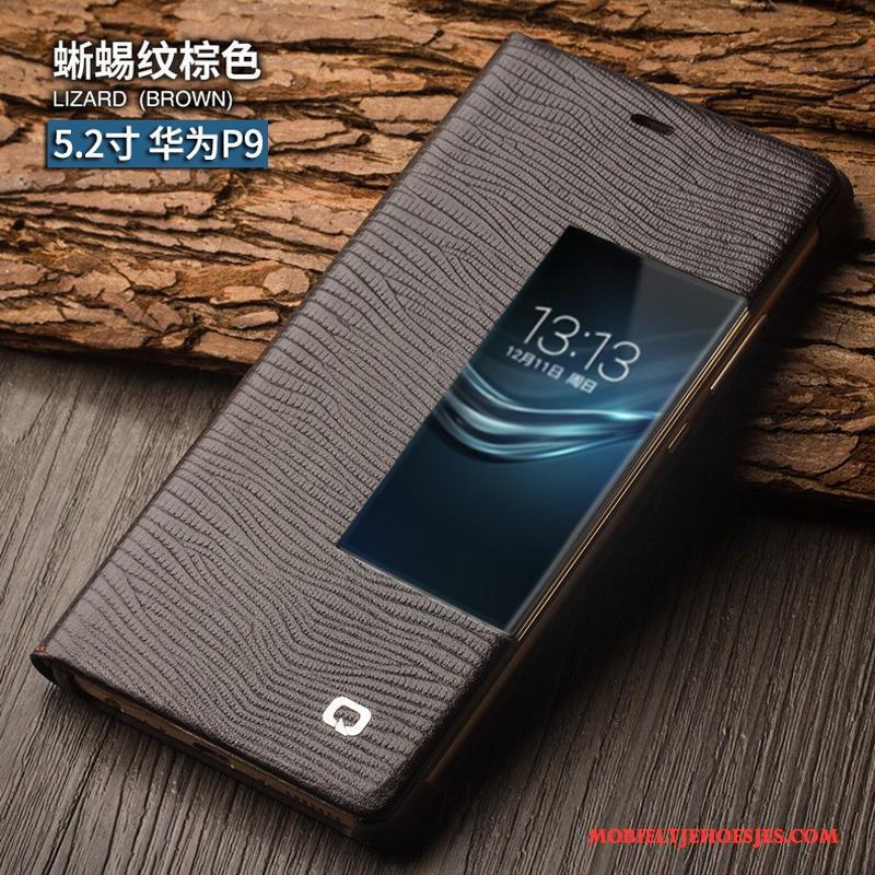 Huawei P9 Hoesje Winterslaap Bescherming Folio Hoes Echt Leer Mobiele Telefoon Bedrijf