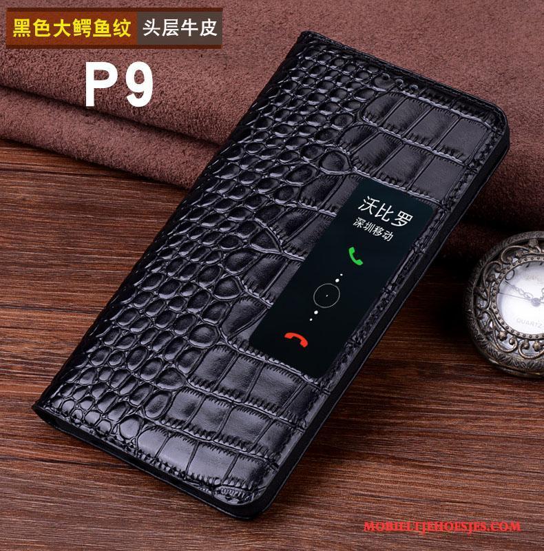 Huawei P9 Leren Etui Mobiele Telefoon Hoesje Telefoon Echt Leer Skärmskydd Winterslaap Bescherming