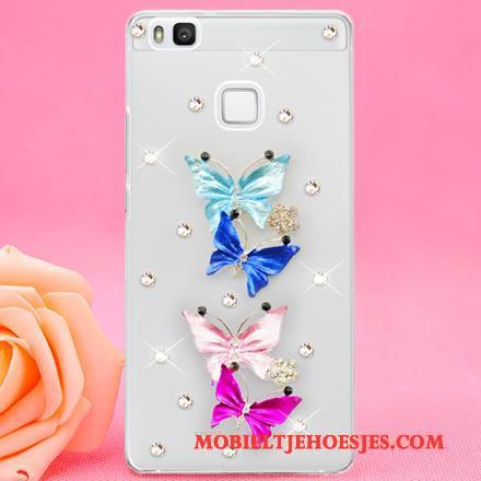 Huawei P9 Lite Hoes Jeugd Met Strass Roze Bescherming Hoesje Telefoon Hanger