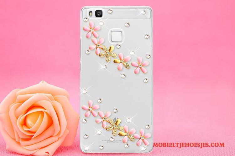 Huawei P9 Lite Hoes Jeugd Met Strass Roze Bescherming Hoesje Telefoon Hanger