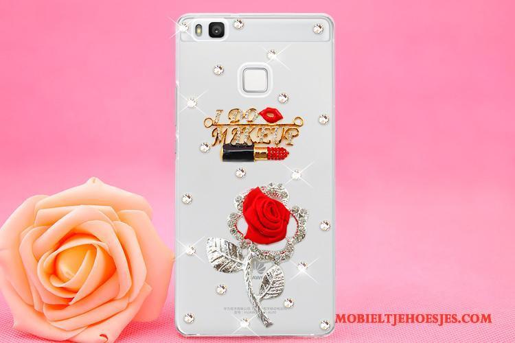 Huawei P9 Lite Hoes Jeugd Met Strass Roze Bescherming Hoesje Telefoon Hanger