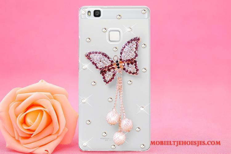 Huawei P9 Lite Hoes Jeugd Met Strass Roze Bescherming Hoesje Telefoon Hanger