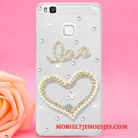 Huawei P9 Lite Hoes Jeugd Met Strass Roze Bescherming Hoesje Telefoon Hanger